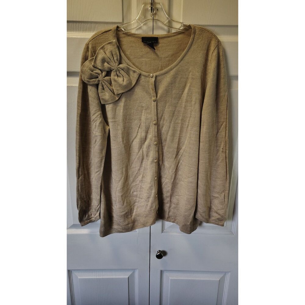 vintage Apostrophe tan knit crewneck cardigan sweater XL